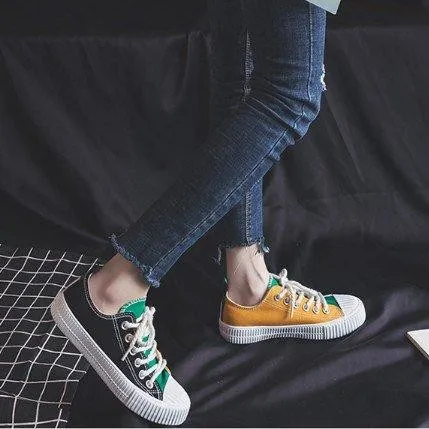 Black-Yellow Color Block Flat Heel Canvas Daily Spring/Fall Flats