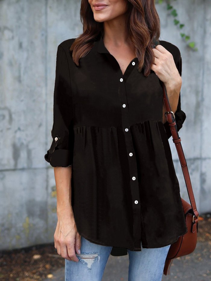 Polyester Shawl Collar Casual Shirts