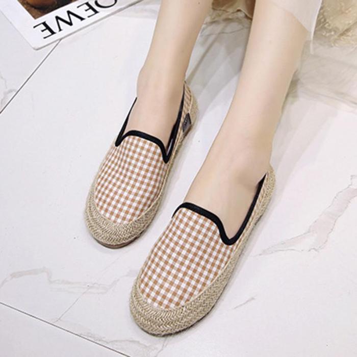 Women Canvas Loafers Casual Slip On Flat Plaid Shoes