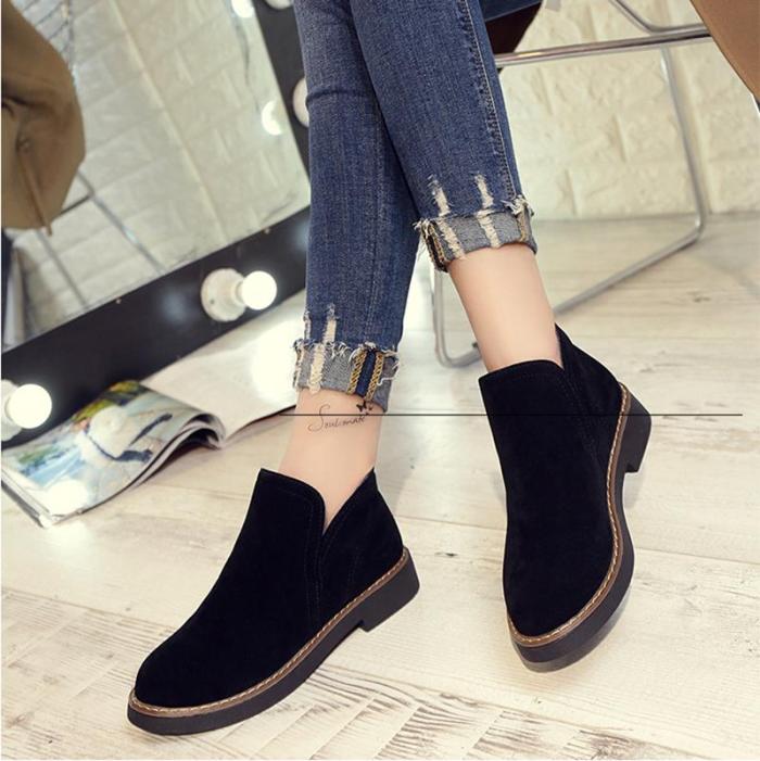 Suede Women Slip-On Ankle Boots