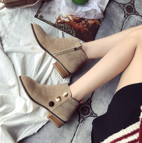 Khaki Suede Chunky Heel Spring/Fall Daily Zipper Boots