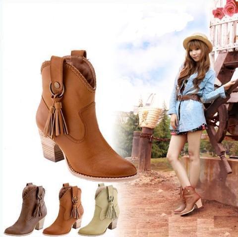Brown Artificial Nubuck Chunky Heel Spring/Fall Rivet Daily Boots