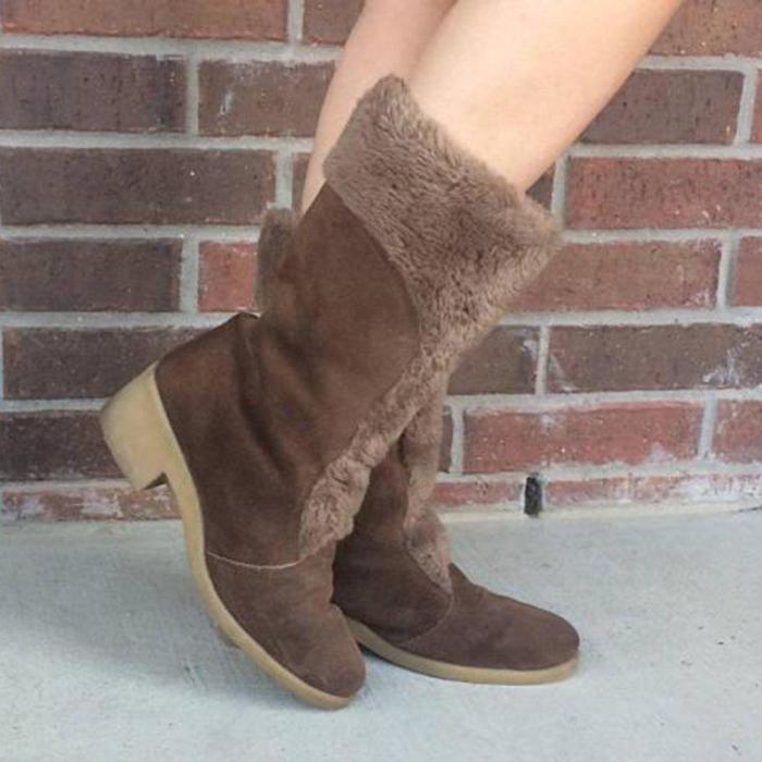 Women Daily Vintage Fur Boots Artificial Leather Winter Booties