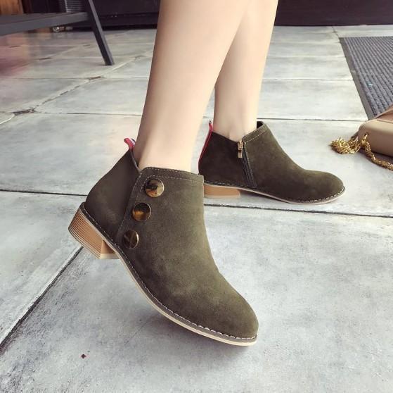 Khaki Suede Chunky Heel Spring/Fall Daily Zipper Boots