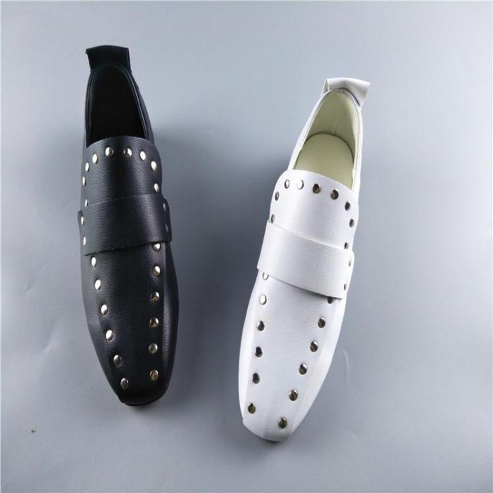 Women Chunky Heel Artificial Leather Rivet Spring/Fall Loafers