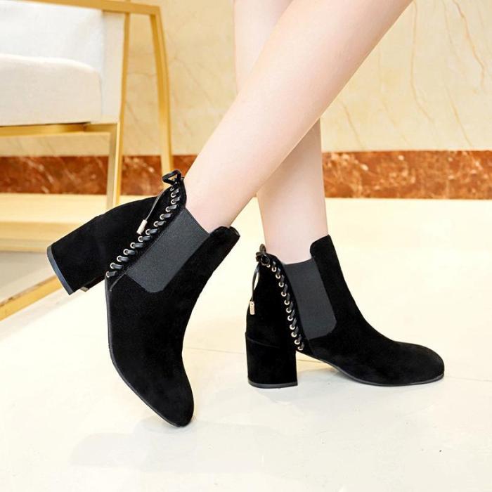 Women Chunky Heel Back Lace-up Suede Spring/Fall Daily Boots