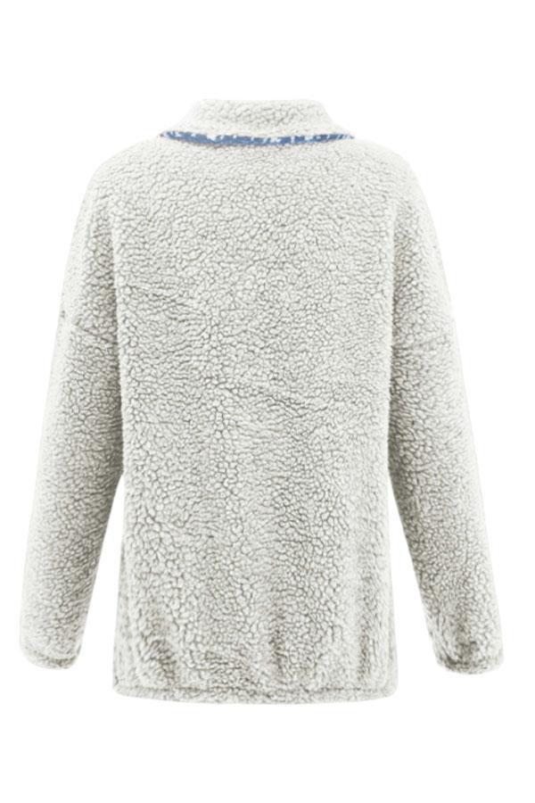 Christmas Snowflake Pullover Bend Collar Zipper Print Teddy Outerwear