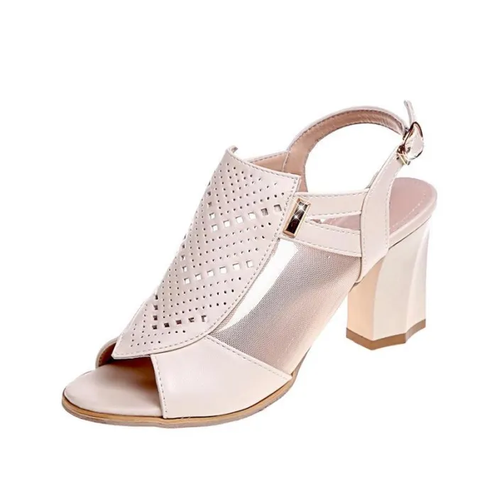Womens PU Buckle Casual Chunky Heel Sandals
