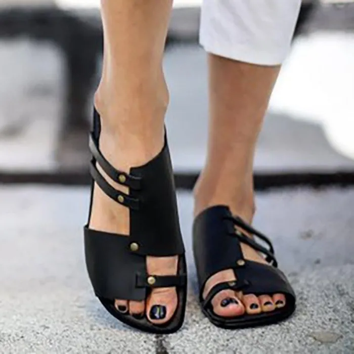 Women PU Sandals Casual Slip On Plus Size Shoes