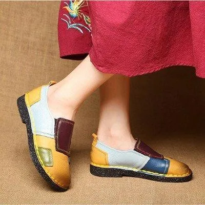 Yellow Color Block Spring/Fall Daily Genuine Leather Loafers