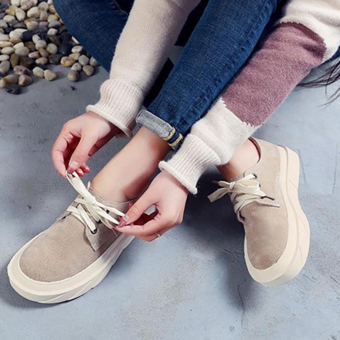 Women Artificial Suede Loafers Casual Comfort Lace Up Shoes