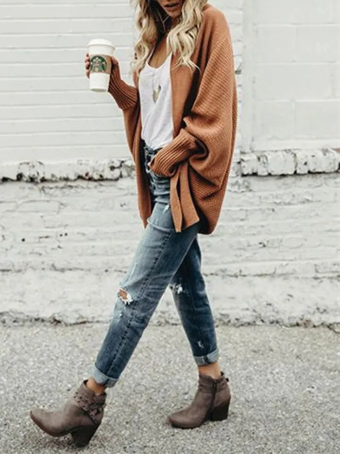 Knitted Casual Knitted Solid Cotton Winter Cardigan