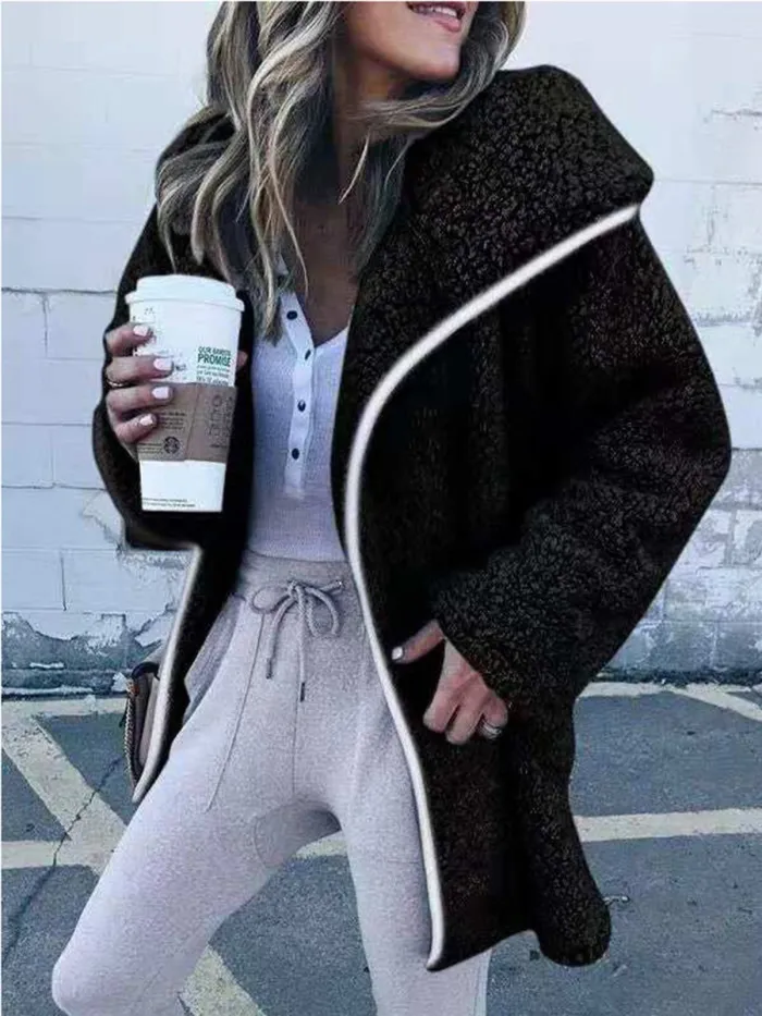 Women Hooded Sherpa Coat Shawl Collar Solid Teddy Bear Coats