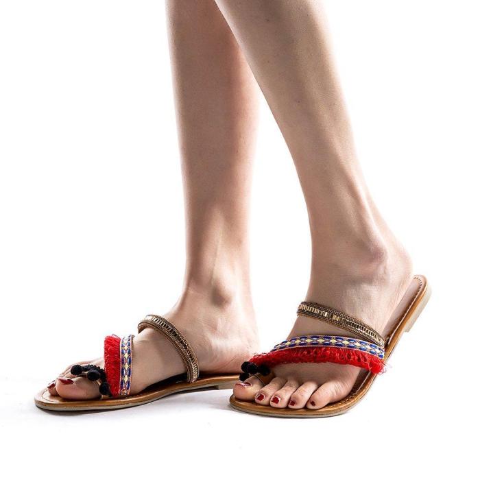 Women's Slippers Flat Heel Vintage Red Sandal