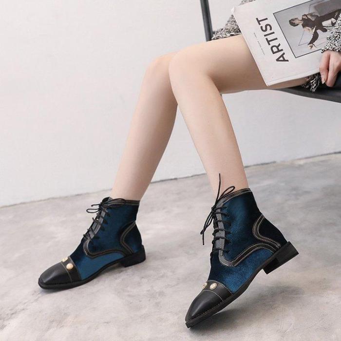 Winter Rivet Lace-Up Chunky Heel Suede Boots