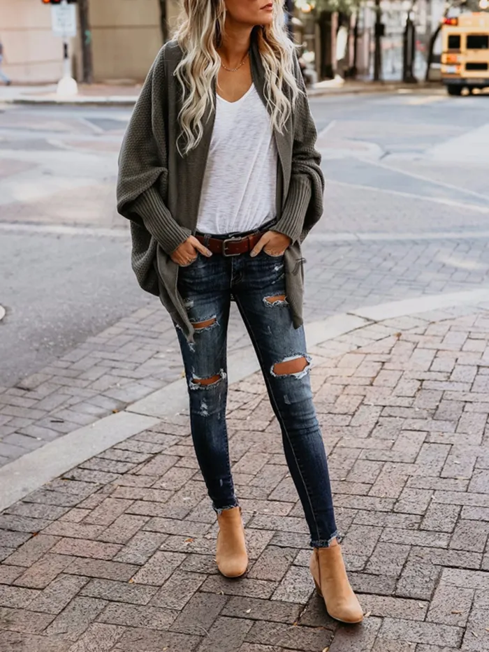 Knitted Casual Knitted Solid Cotton Winter Cardigan