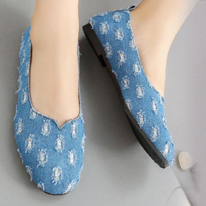 Ripped Denim Casual Slip On Loafers