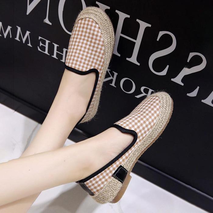 Women Canvas Loafers Casual Slip On Flat Plaid Shoes