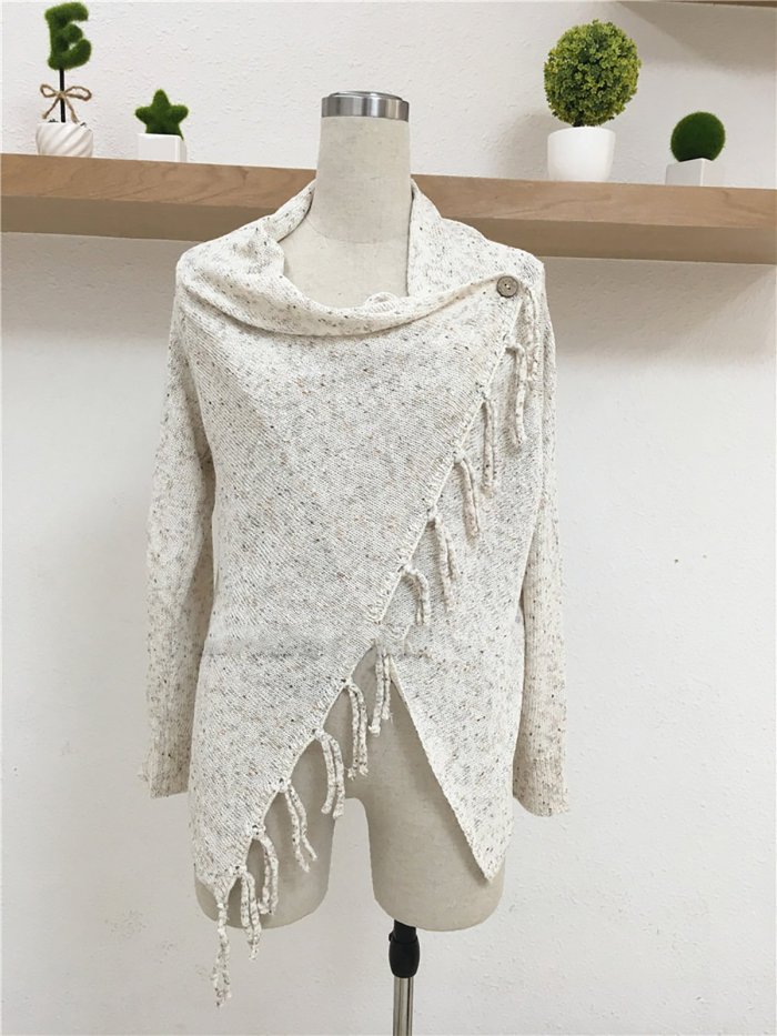 Women Fringed Casual Solid Long Sleeve Cardigan