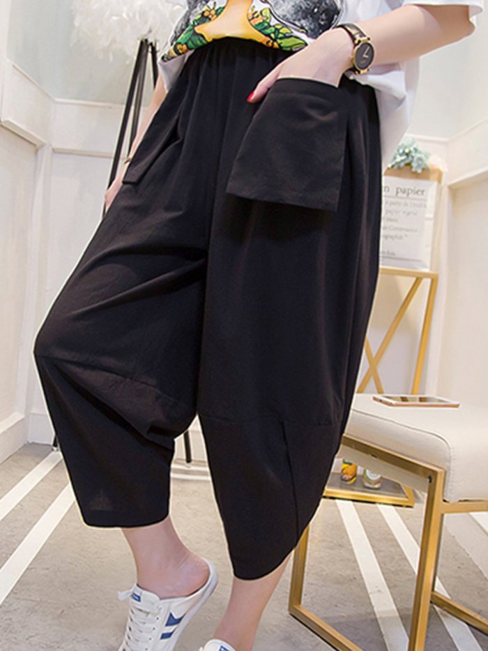 Plus Size Women Solid Casual Pants