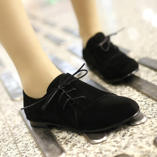 Brown Flat Heel Lace-up Artificial Nubuck Flats