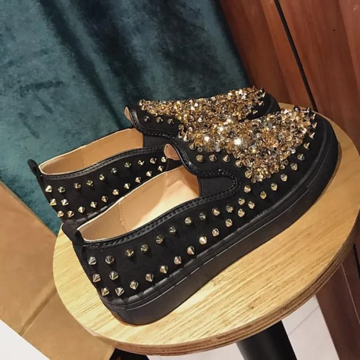 Red PU Spring/Fall Rhinestone Loafers