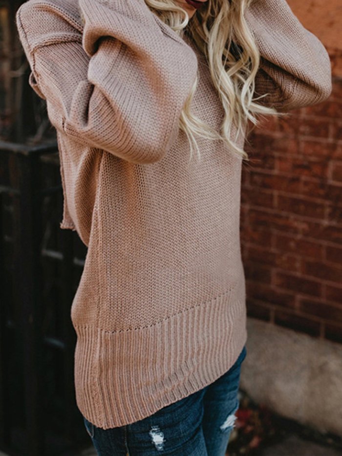 Acrylic Crew Neck Casual Lace Up Sweater
