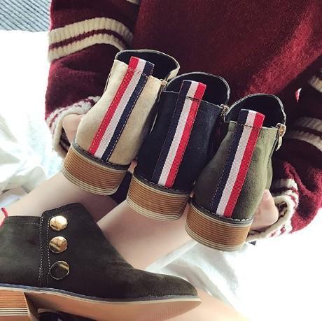 Khaki Suede Chunky Heel Spring/Fall Daily Zipper Boots