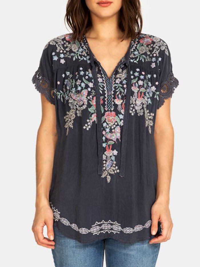 Casual Short Sleeve Cotton-Blend Shirts & Tops