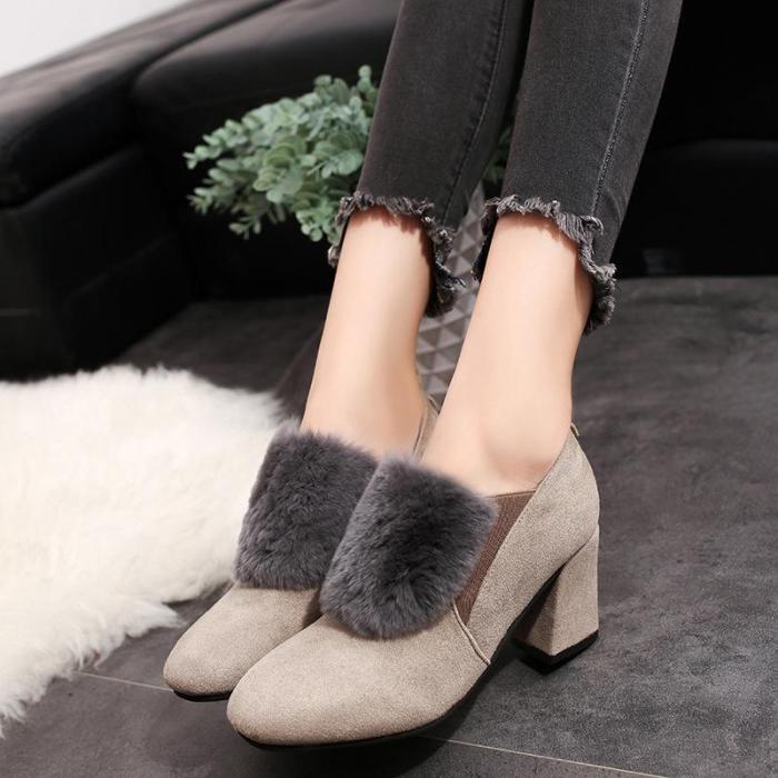 Elegant High Chunky Heel Shoes Flurry Dress Suede Pumps