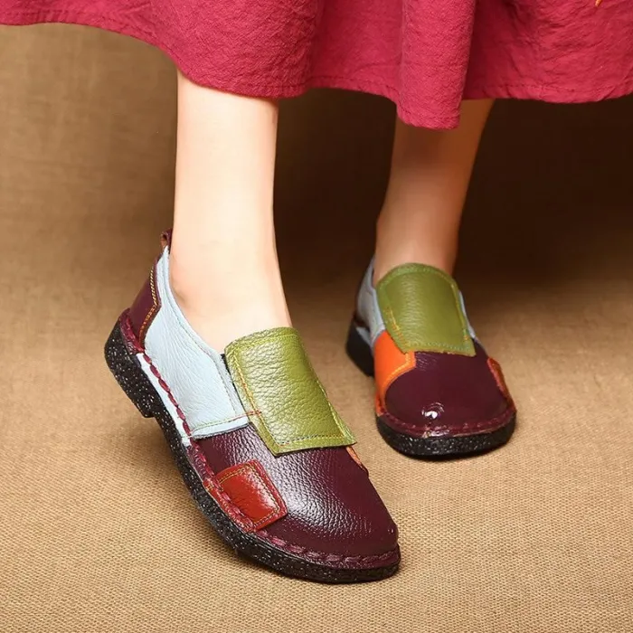 Yellow Color Block Spring/Fall Daily Genuine Leather Loafers