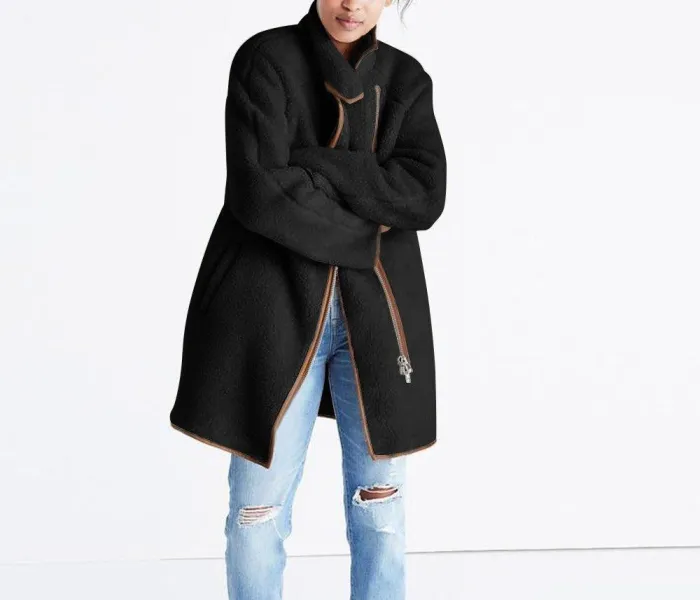 Stand Collar Patchwork Long Sleeve Coat