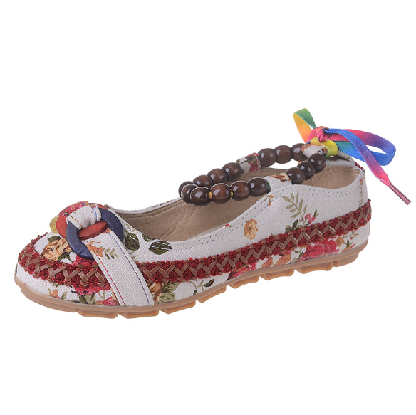 Plus Size Colorful Embroidery Flat Heel Casual Canvas Flats