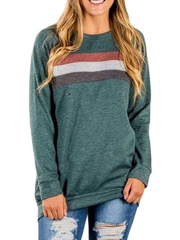 Striped Long Sleeve O-Neck Cotton Blouse & Shirts