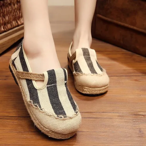 Casual Stripes Women's Slip-On Cotton Loafers