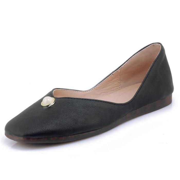 Yellow Flat Heel Imitation Pearl Casual All Season PU Flat