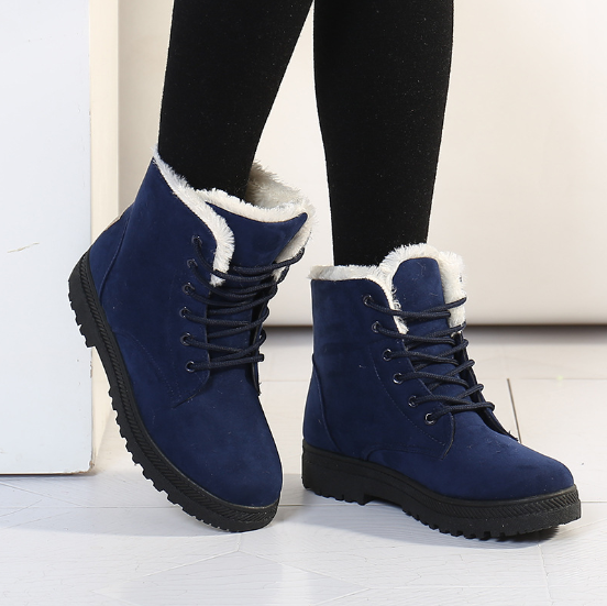 Solid Color Lace-up Winter Daily Flat Heel Suede Boots Snow Cotton Booties