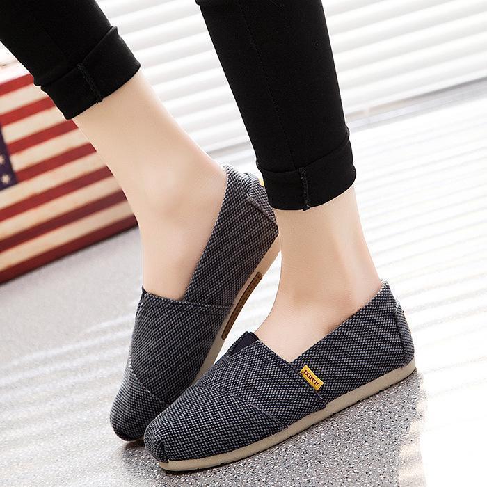 Deep Gray Daily Spring/Fall Flat Heel Braided Canvas Flats