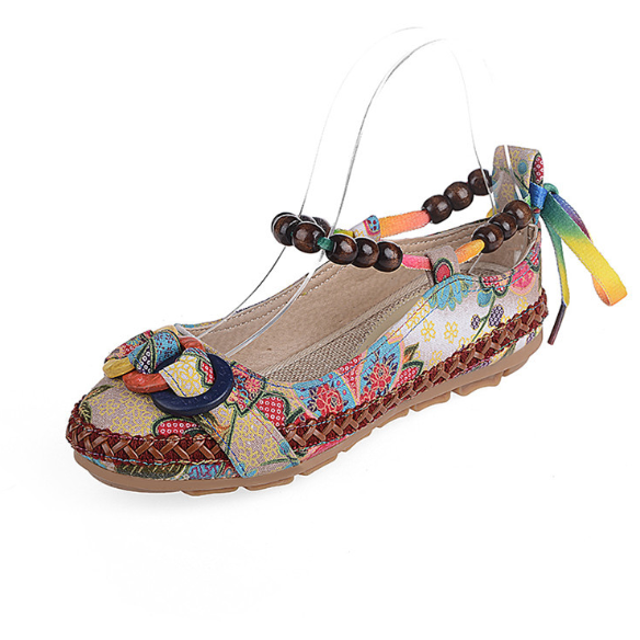Plus Size Colorful Embroidery Flat Heel Casual Canvas Flats