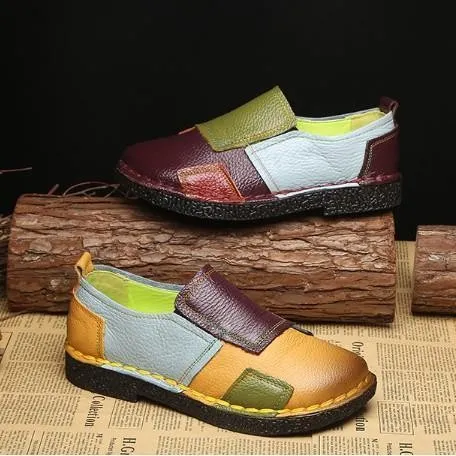 Yellow Color Block Spring/Fall Daily Genuine Leather Loafers