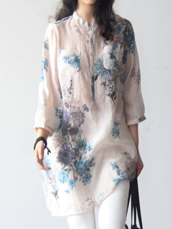 Casual 3/4 Sleeve Floral Blouse