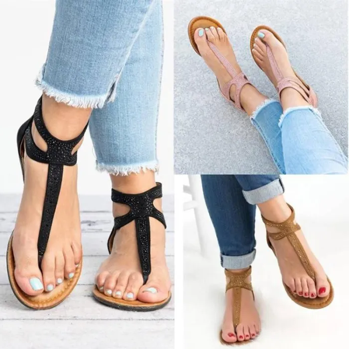 Plus Size Rhinestone PU Zipper Sandals