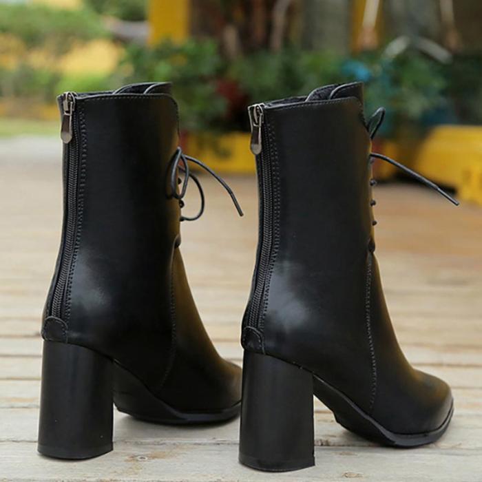 Women Lace-up Spring/Fall Chunky Heel Daily PU Boots