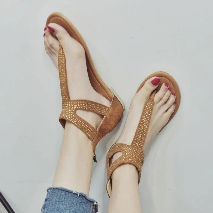 Plus Size Rhinestone PU Zipper Sandals