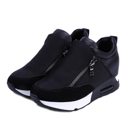 Solid Color Zipper Spring/Fall Athletic Flat Heel Running Hiking Shoes Thick Bottom Platform Shoes