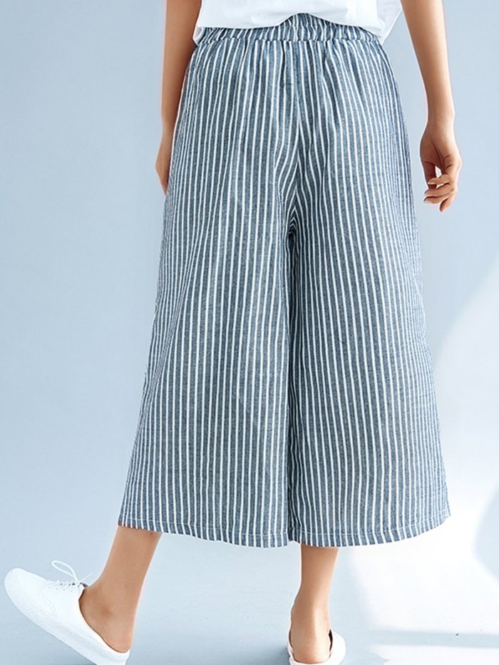 Plus Size Women Striped Casual Pants