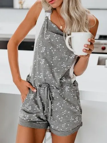 Light Gray Pockets Patchwork Sexy Cotton-Blend One-Pieces
