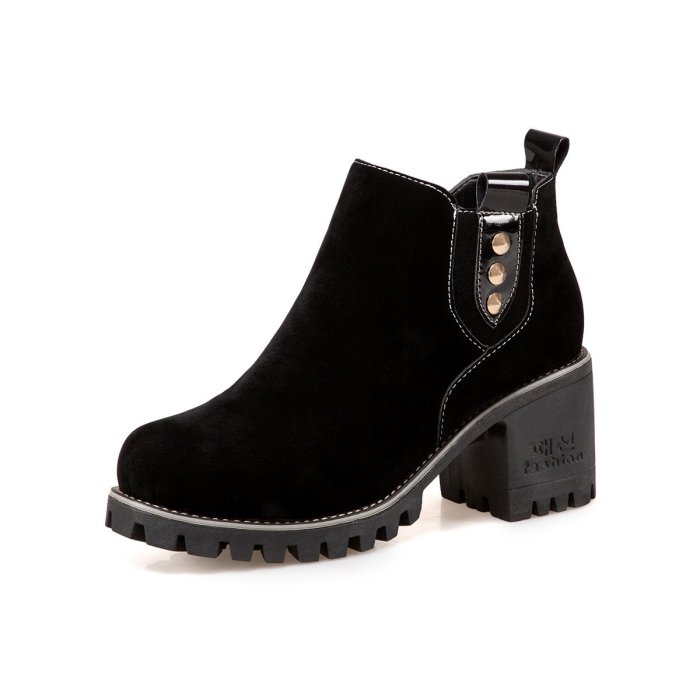 Women Spring Ankle Zipper Chunky Heel Suede Boots