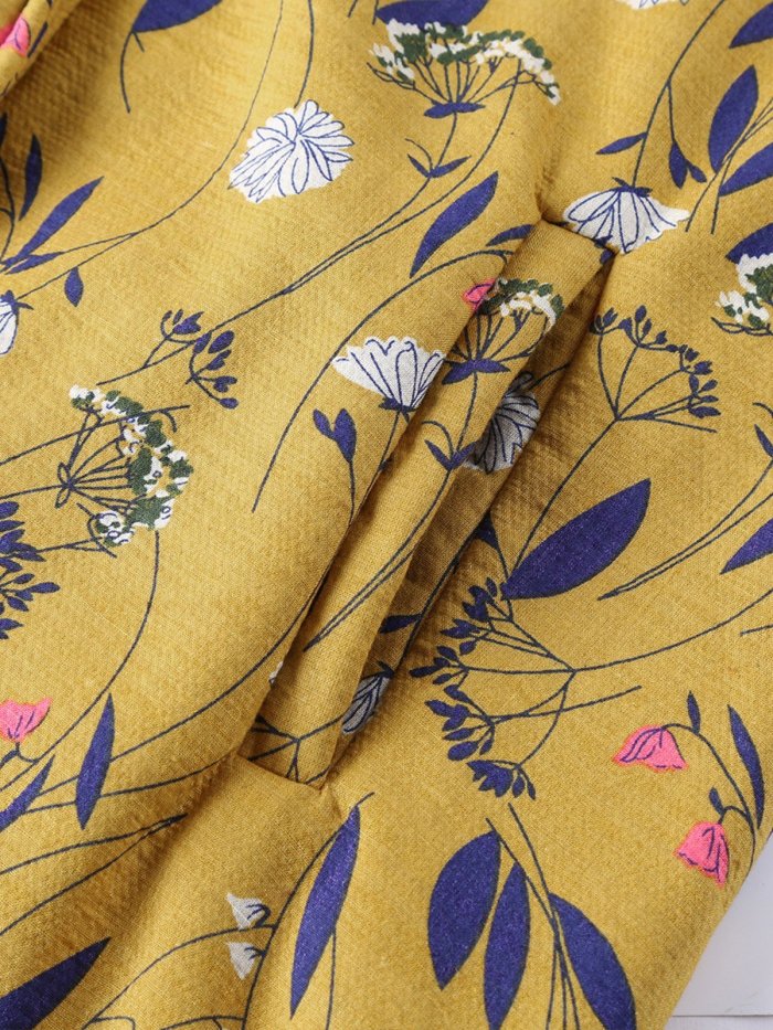 Vintage Floral-Print Hoodie Buttoned Long Sleeve Coat