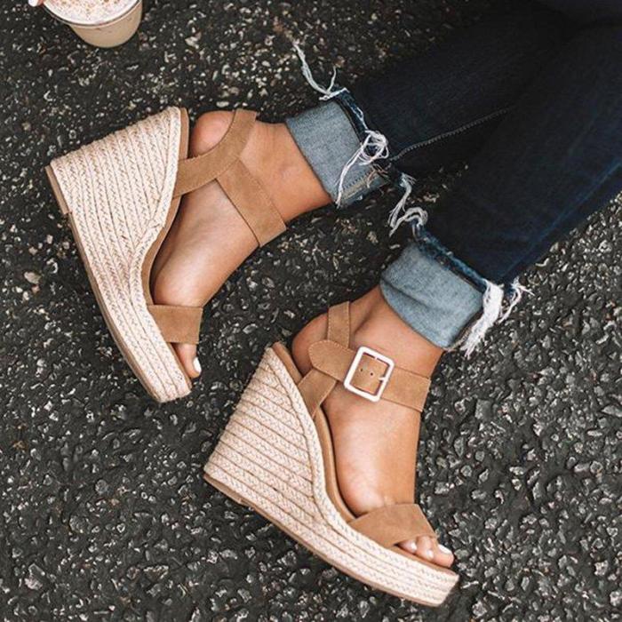 Women Elegant Adjustable Buckle Espadrille Wedges Sandals